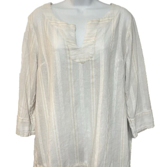 Merona Ladies Large Dual Color 3/4 Sleeve V Neck Cotton Blouse - Picture 1 of 13